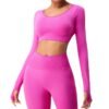 Seamless Long Sleeve Crop Gym Shirts for Women Workout Yoga Tops - Image 6