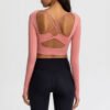Bestwin Breathable Crop Top Long sleeve In Pink Open Back Yoga Shirt For Women - Image 5