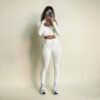 Bestwin Workout Outfits for Women 2 Piece Ribbed Long Sleeve Crop Top Tummy Control Leggings Sets - Image 5