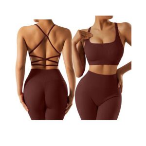 Women Ribbed Workout Sets Sport Bra Butt Lifting Leggings