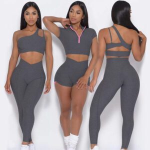 Workout Sets for Women 2 Piece Seamless Short Sleeve Crop Tops Outfits High Waist Leggings