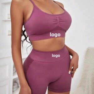 Womens Workout Sets 2 Piece Yoga Outfits High Waist Booty Shorts and Strappy Sports Bra