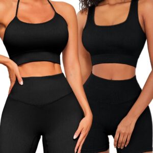 Workout Outfits Sets Seamless Backless Tank Sport Bra High Waist Short Yoga Set