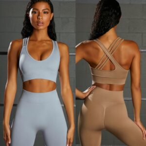 Workout Sets for Women 4 Pieces Ribbed Crop Tank Shorts Active Gym Exercise High Waisted Sports Yoga