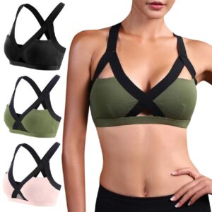 Sports Bra for Women V-Neck Strappy Criss-Cross Back Yoga Bra Padded Fitness Crop Top