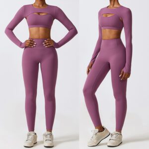 Slim Nylon Supplex Sport Suit Bra 2Pc Outfit Women Yoga Legging Pants Set