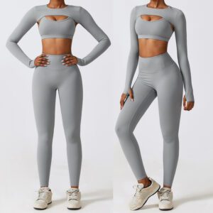 Slim Nylon Supplex Sport Suit Bra 2Pc Outfit Women Yoga Legging Pants Set