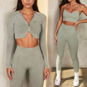 Best Selling Long Sleeves Crop Tops Workout nylon spandex gym fitness sets clothing for women