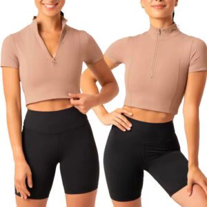 womens fashion half zip gym ladies crop top tee for women wholesale