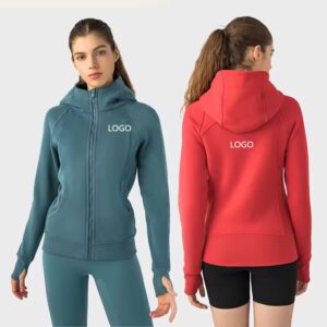 Long-Sleeve Waterproof Jackets Gym Hoodies With Zipper For Women Fitness Workout Yoga Sports Jacket